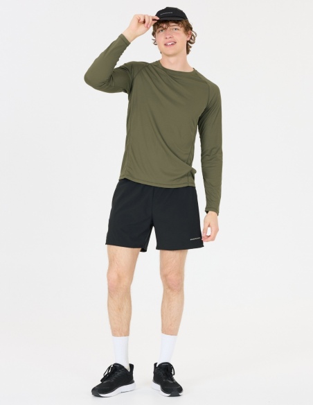 Koszulka biegowa męska z długim rękawem Endurance Geaymay, khaki, na modelu, przód