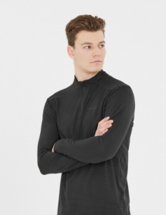 Bluza biegowa męska Endurance Armin Midlayer z zamkiem do połowy, czarny, przód
