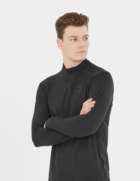 Bluza biegowa męska Endurance Armin Midlayer z zamkiem do połowy, czarny, przód