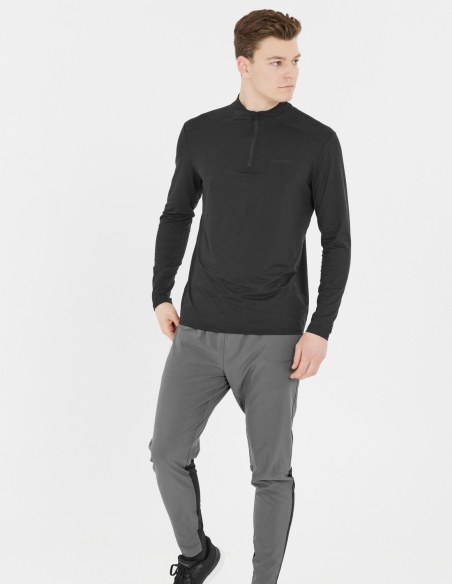 Bluza biegowa męska Endurance Armin Midlayer z zamkiem do połowy, czarny, przód