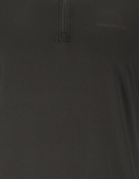 Bluza biegowa męska Endurance Armin Midlayer z zamkiem do połowy, czarny, detal