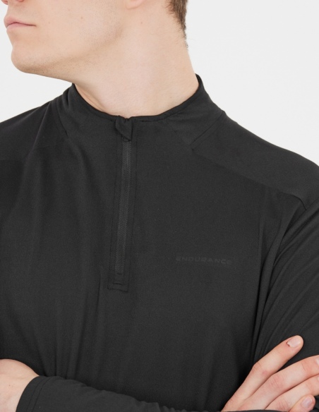 Bluza biegowa męska Endurance Armin Midlayer z zamkiem do połowy, czarny, detal