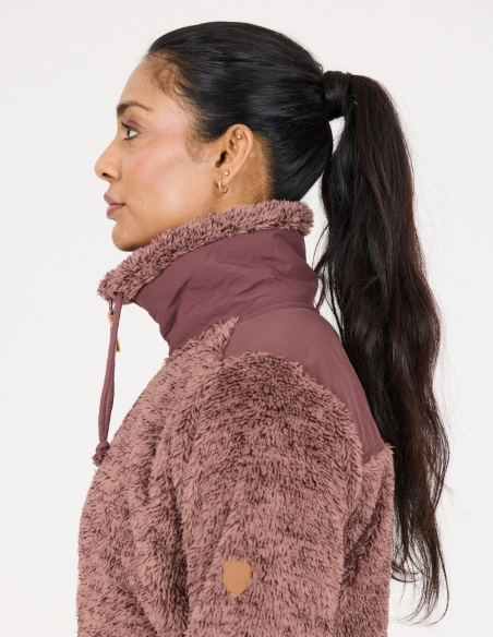 Bluza polarowa damska Whistler Mossi z polaru pile, liliowy, na modelu, detal