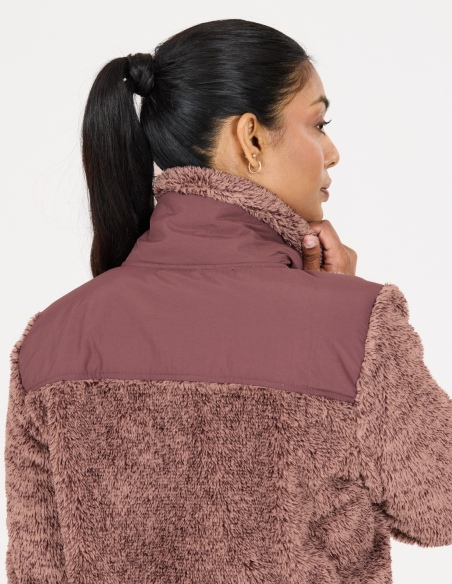 Bluza polarowa damska Whistler Mossi z polaru pile, liliowy, na modelu, detal