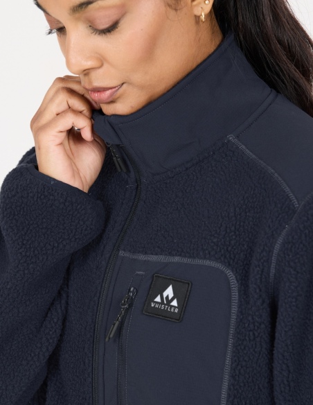 Bluza polarowa damska Whistler Felis, niebieski, na modelu, detal