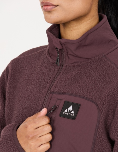 Bluza polarowa damska Whistler Felis, czerwony, na modelu, detal