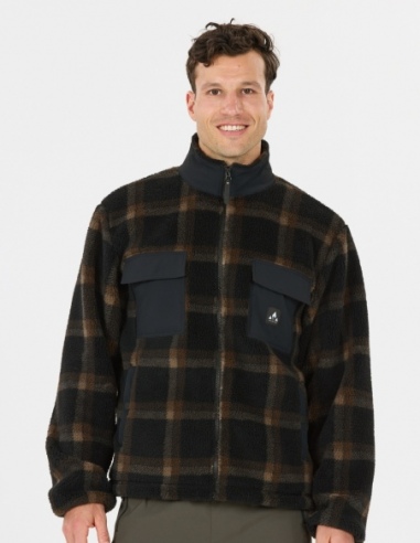 Bluza polarowa męska Whistler Carrillo z polaru teddy w kratę, czarny, przód