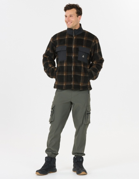 Bluza polarowa męska Whistler Carrillo z polaru teddy w kratę, czarny, przód