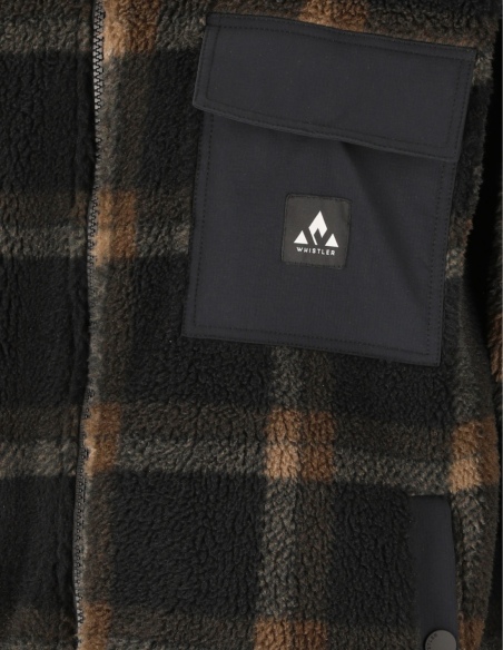 Bluza polarowa męska Whistler Carrillo z polaru teddy w kratę, czarny, detal