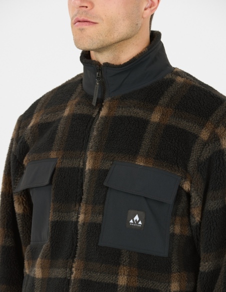 Bluza polarowa męska Whistler Carrillo z polaru teddy w kratę, czarny, detal