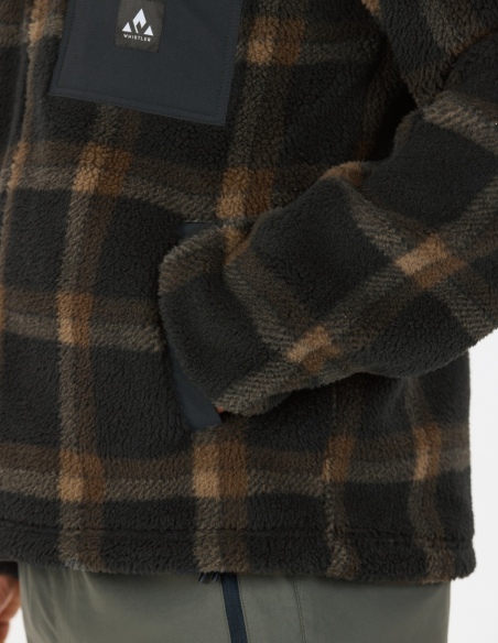 Bluza polarowa męska Whistler Carrillo z polaru teddy w kratę, czarny, detal