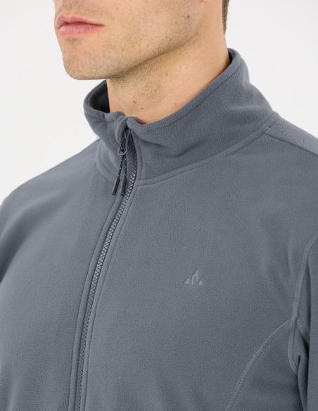 Bluza polarowa męska Whistler Romark z pełnym zamkiem YKK, szary, na modelu, detal