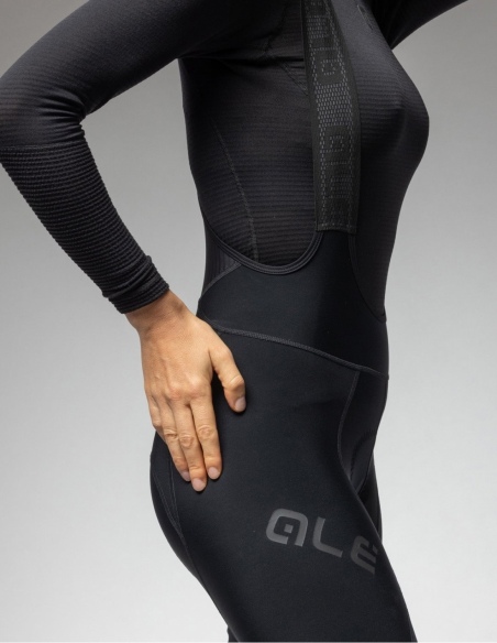 Spodnie rowerowe damskie 3/4 Alé Cycling Pragma Winter, czarny, na modelu, przód