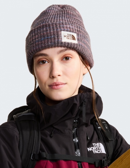 Czapka zimowa The North Face Salty Bae Beanie, brązowo-beżowy, na modelu, przód