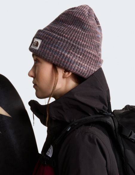 Czapka zimowa The North Face Salty Bae Beanie, brązowo-beżowy, na modelu, przód